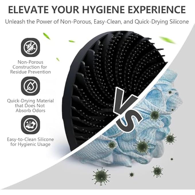 BEAUTAIL Silicone Body Scrubber, BEAUTAIL Gentle Exfoliating Shower Bath Brush 5th Gen for Sensitive Skin, Innovative Silicone Bristles Design for Lather Well, Ergonomic No-Slip Handle, 1 Pack (Black) - Image 2